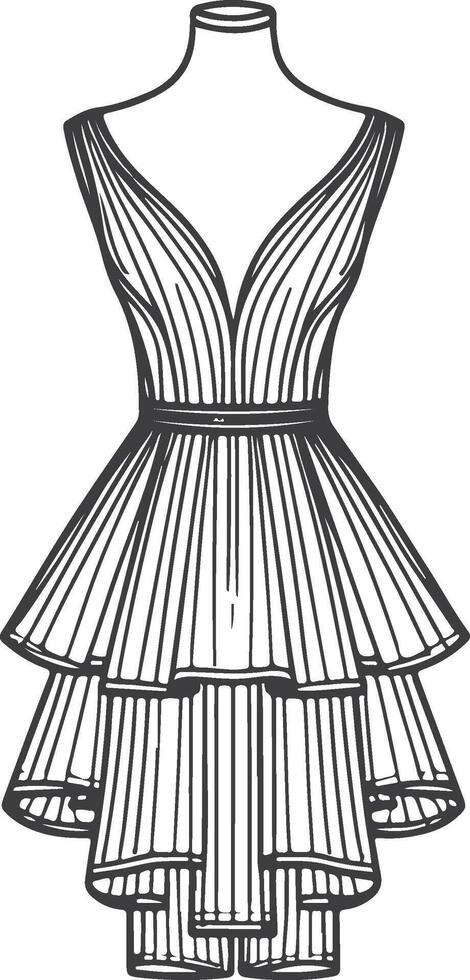 A dress with pleated skirt and ruffles vector