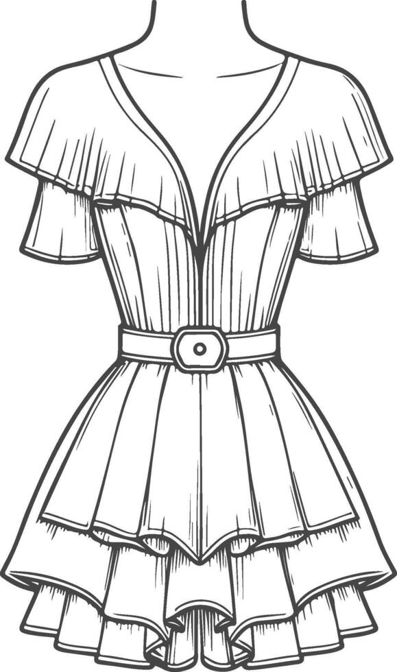 A drawing of a dress with ruffles vector