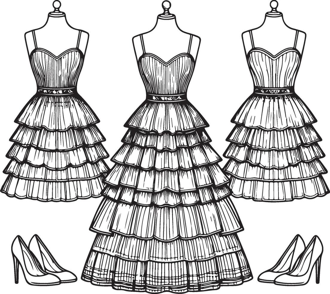 long dress Design Drawing and Illustration vector
