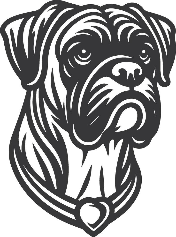 A black and white illustration of a boxer dog vector