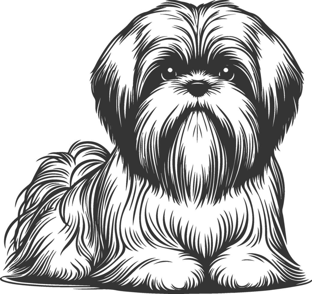 Hand Draw Shih tzu Dog Very Cute Sitting position Dog illustrations vector