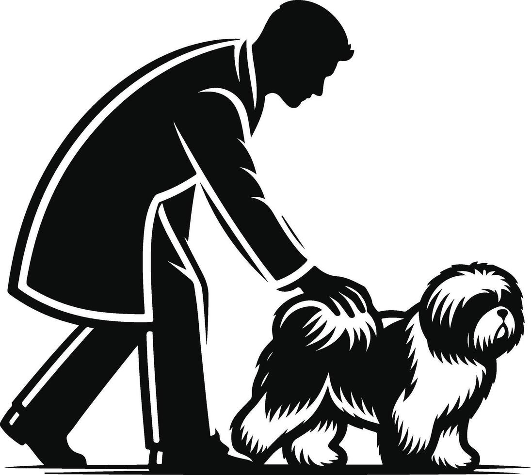 A man is walking a dog with a leash vector
