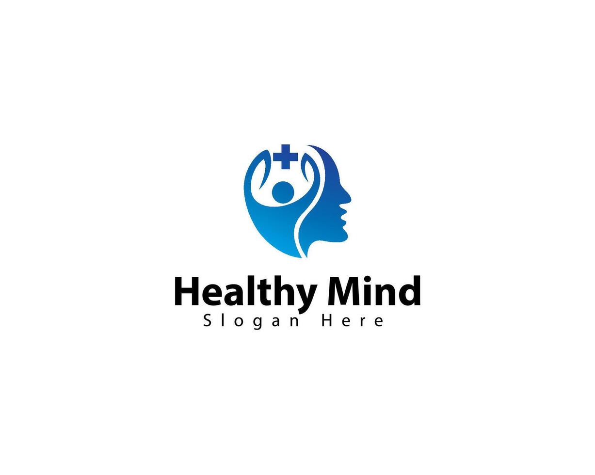 Healthy mind logo with head, people, and leaf concept simple and elegant vector