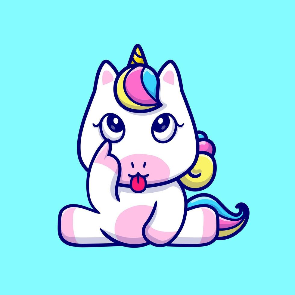 Cute Unicorn Sitting And Teasing Cartoon vector