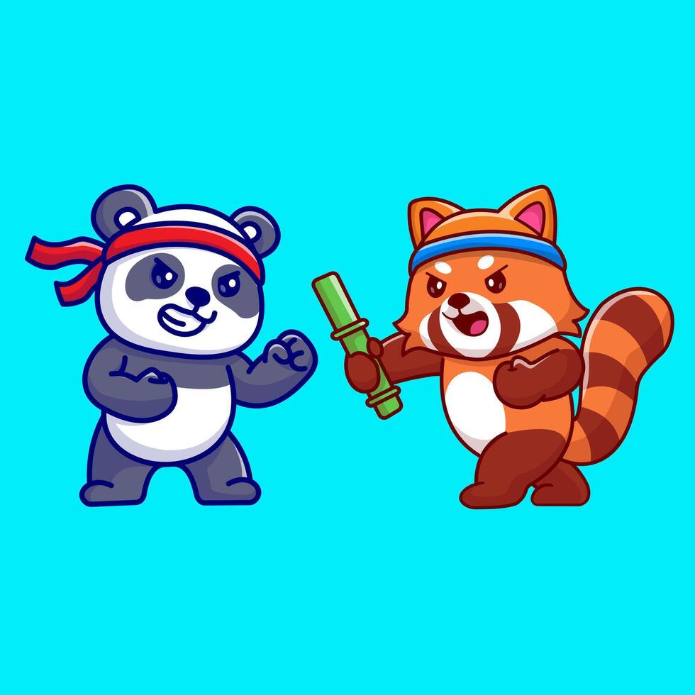 Cute Panda And Red Panda Fighting Cartoon vector
