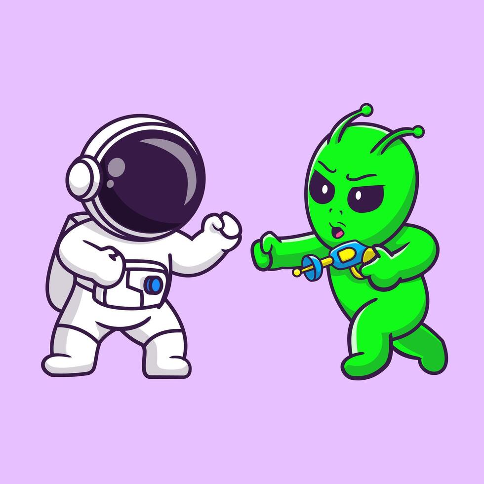 Cute Astronaut Fighting With Alien Cartoon vector