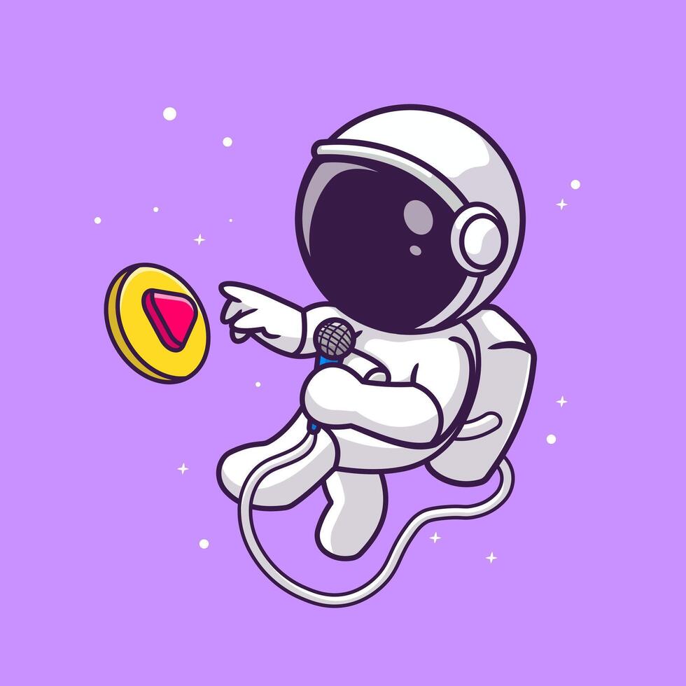 Cute Astronaut Singing With Microphone In Space Cartoon vector