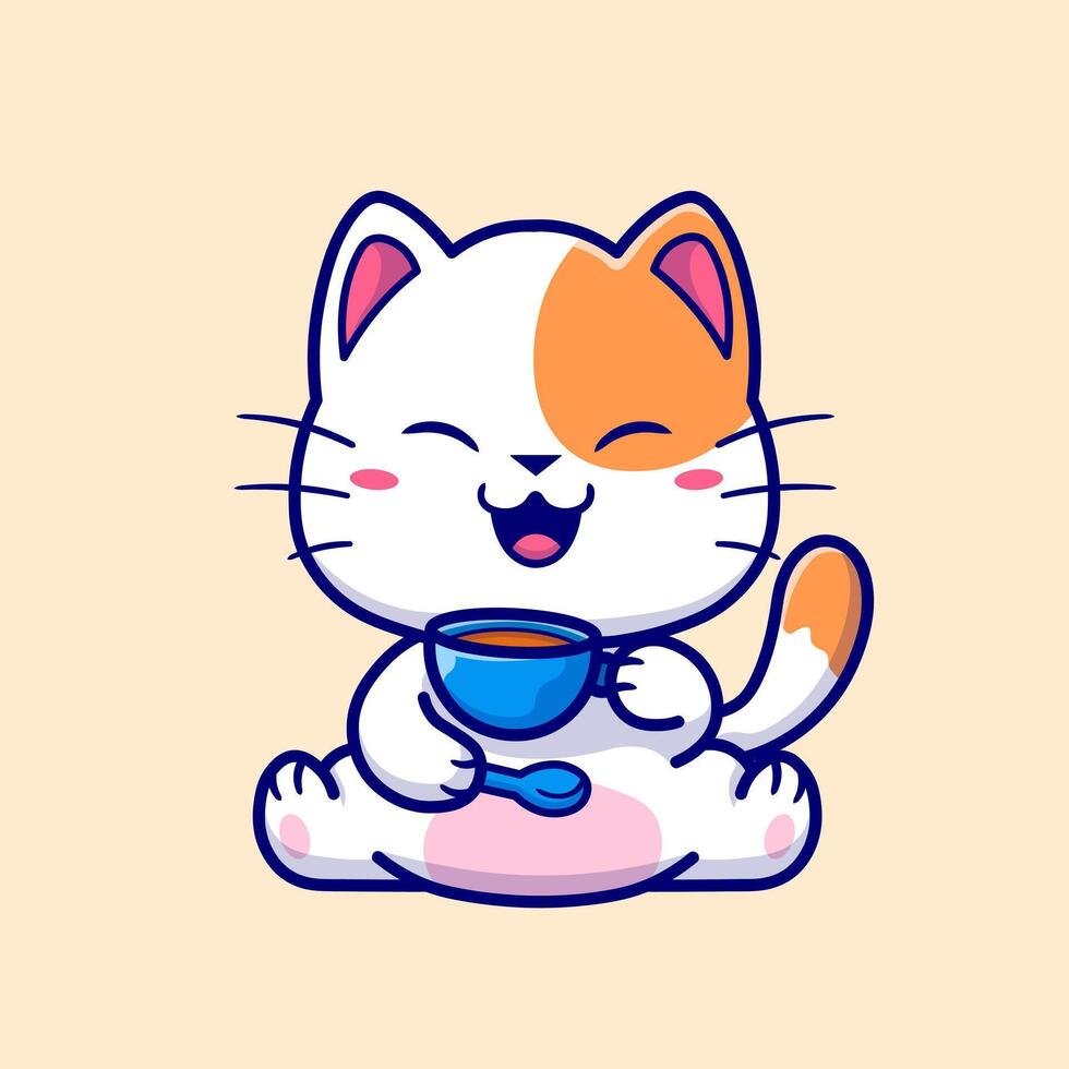 Cute Cat Drinking Coffee In Cup Cartoon vector