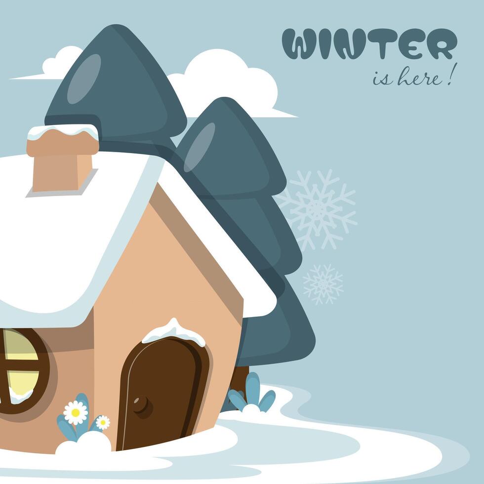 Winter Season template with cute little house on ice vector
