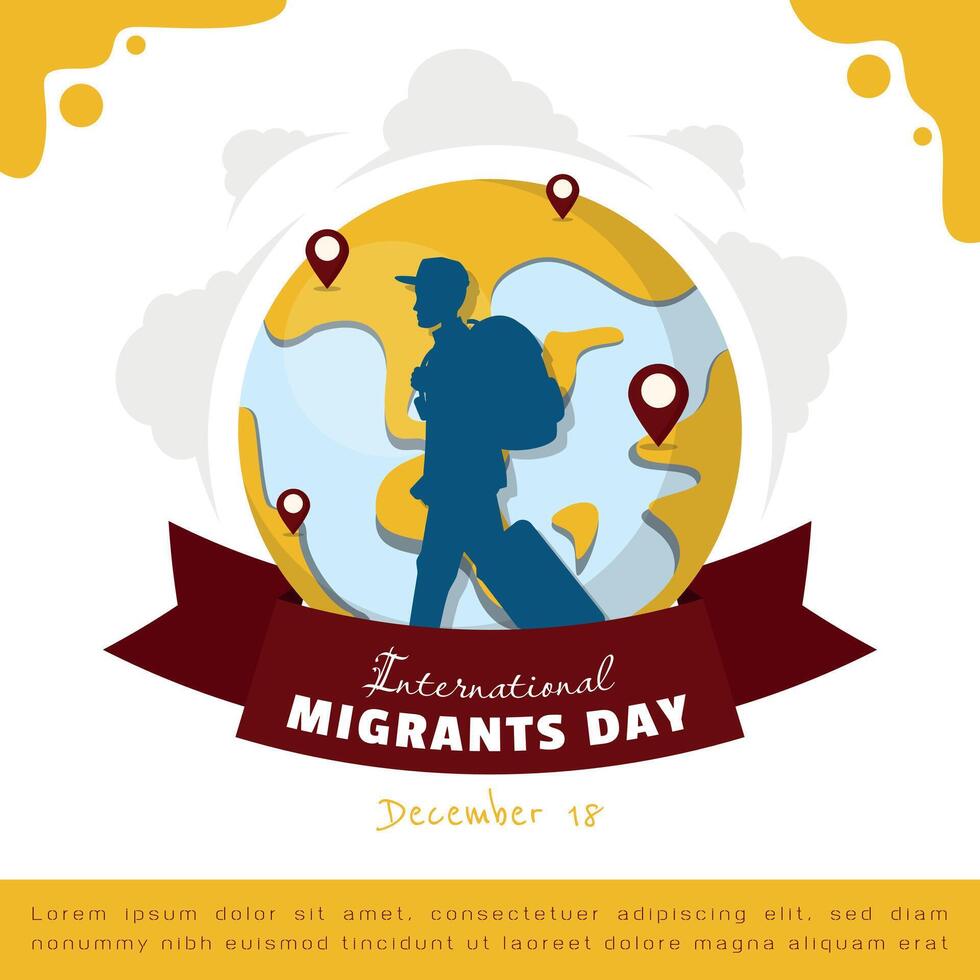 International Migrants Day poster with a man carrying a bag is walking vector