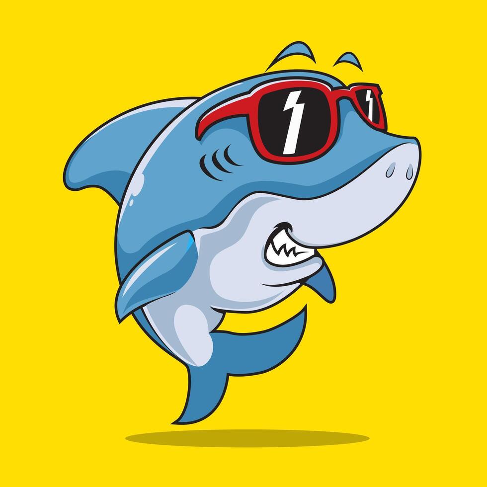 Smiling Shark Cartoon Mascot Character With Sunglasses vector