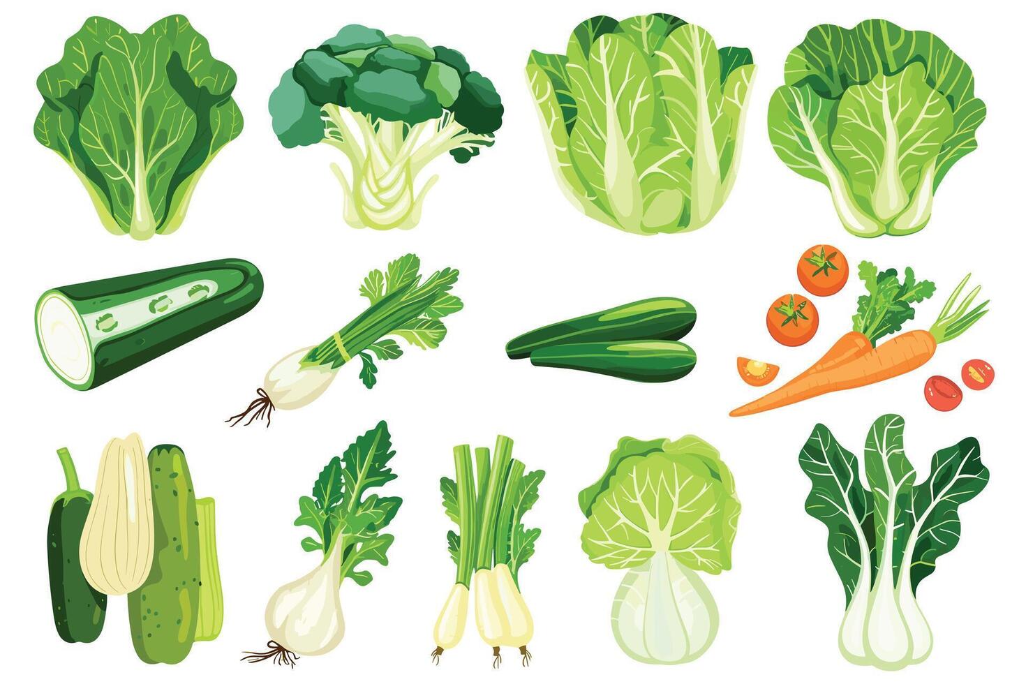 Collection of fresh vegetable icon illustrations isolated on white background vector