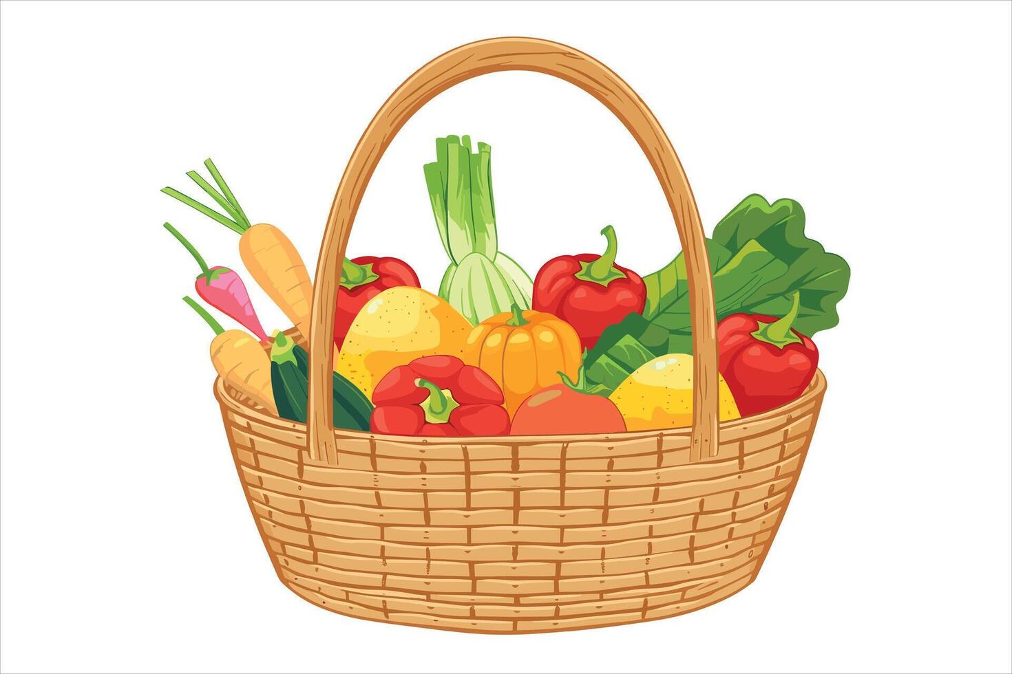 Wicker basket full fresh vegetables icon vector