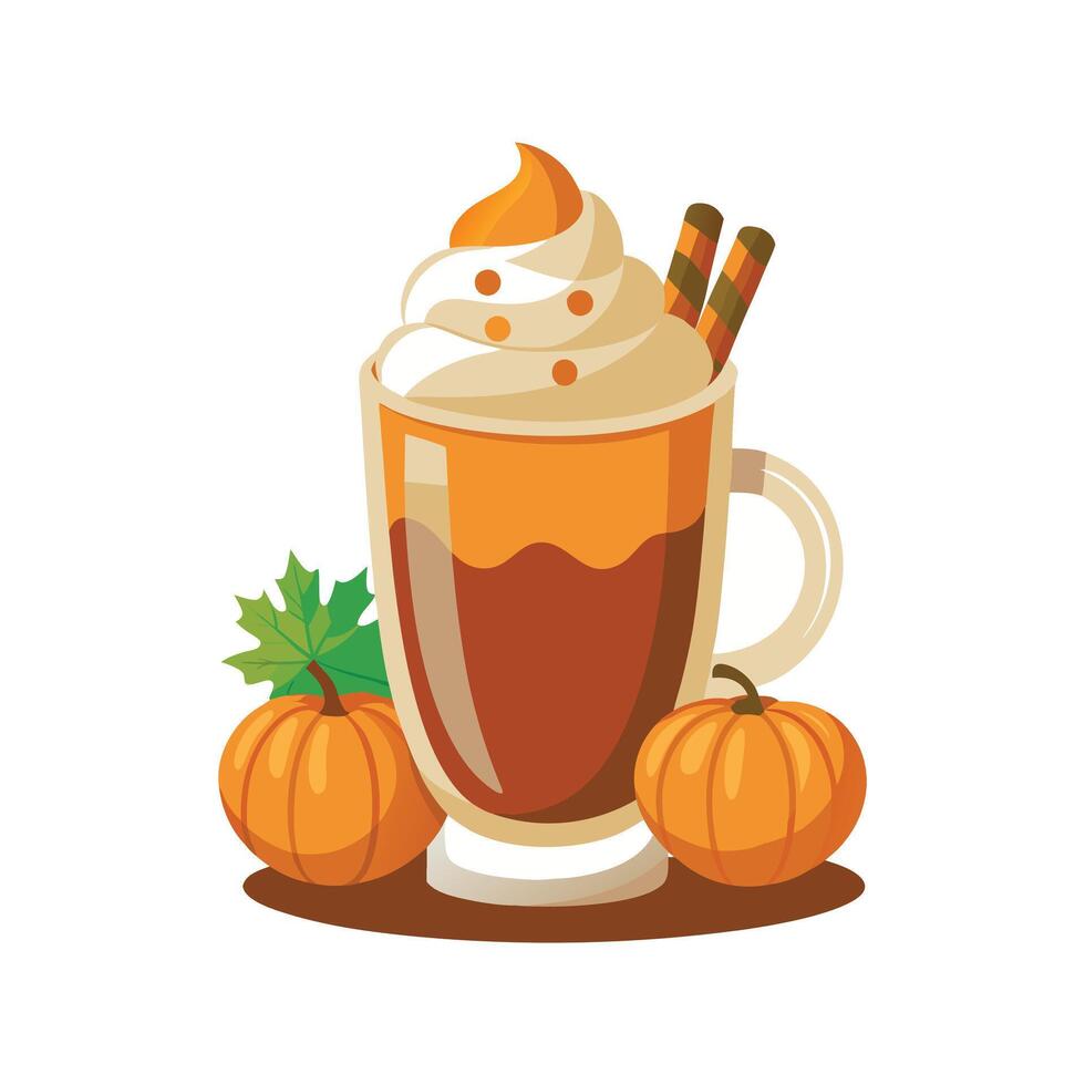 Pumpkin Spice Latte Autumn Coffee Drink on white background vector