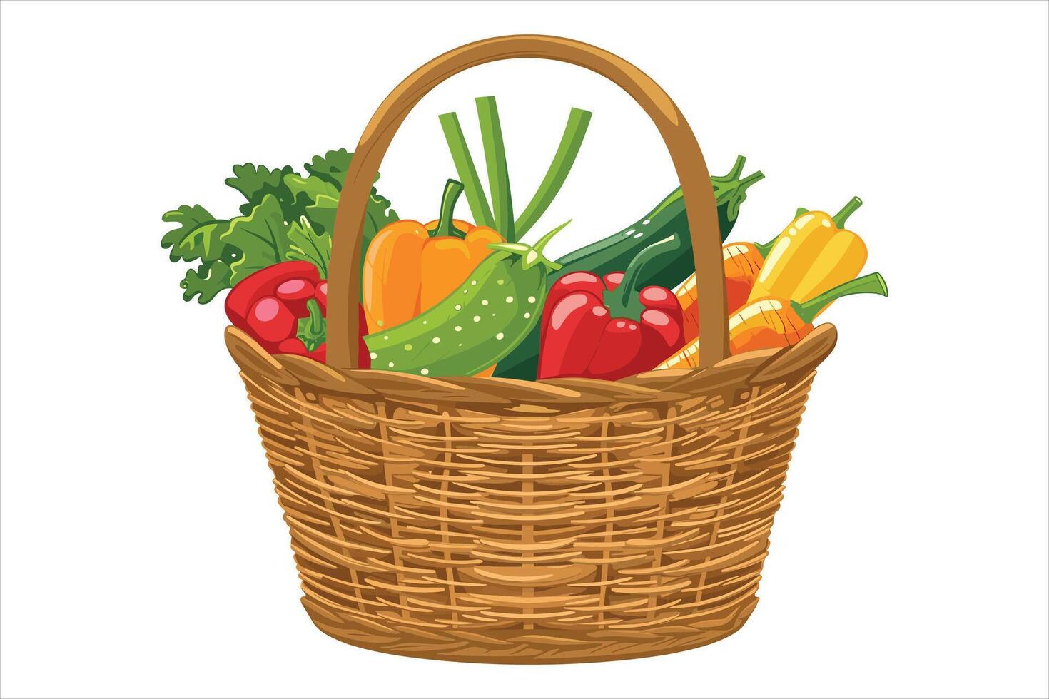 Wicker basket of full fresh vegetables vector