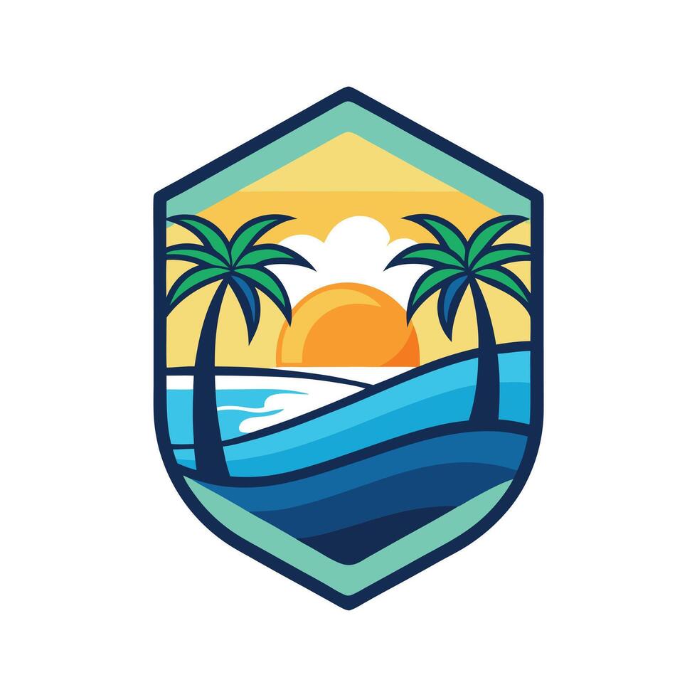 tropical summer beach with palm trees logo vector