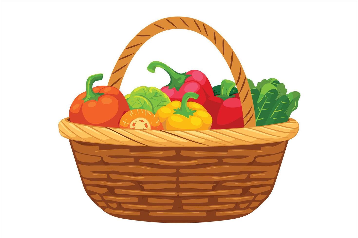 . Wicker basket with vegetables isolated on a white background, Flat style cartoon , illustration. vector