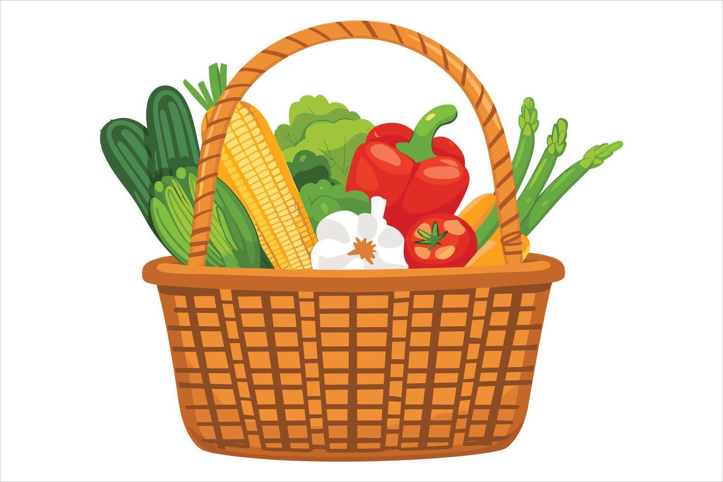 Wicker basket full of fresh vegetables vector