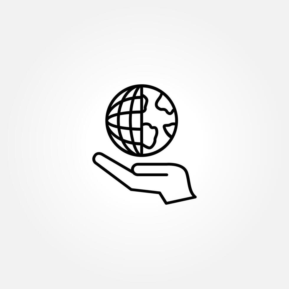 Human Environmental Protection Line Icon. World Environment Conservation Linear Pictogram. Hand Holding Earth Planet Outline Icon. Save Global Nature. vector