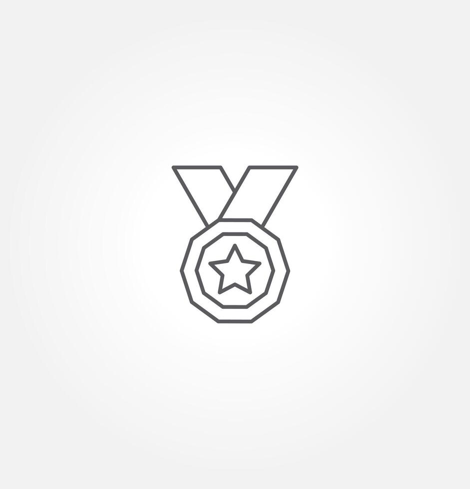 Black line icon of a medal with a star in the center, hanging from a ribbon. outline icon, This icon represents achievement, award, excellence, or victory. vector