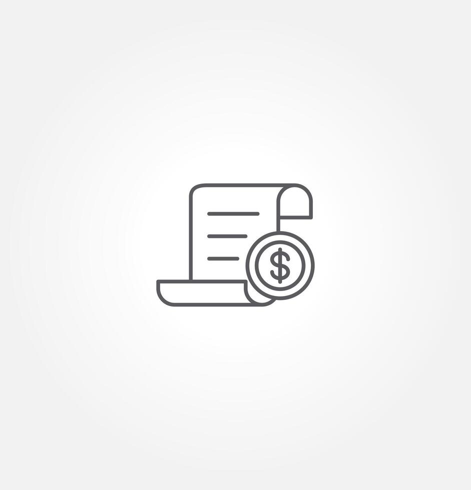 Black outline icon of a document with a dollar symbol, representing a financial statement, invoice, or billing. vector