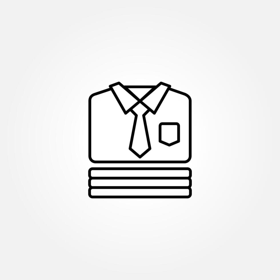Black outline icon of a folded shirt with a tie, representing formal attire or professional clothing. vector