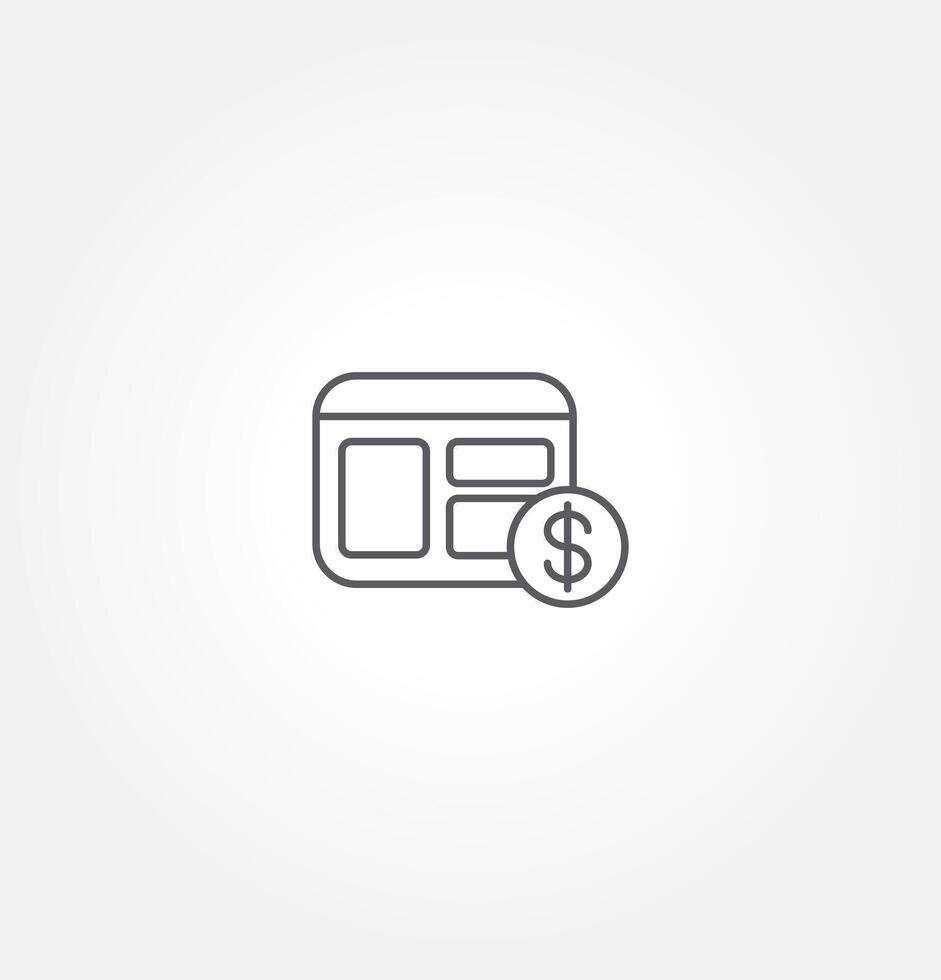 a webpage layout icon with a dollar sign, symbolizing online transactions or financial-related web content. vector