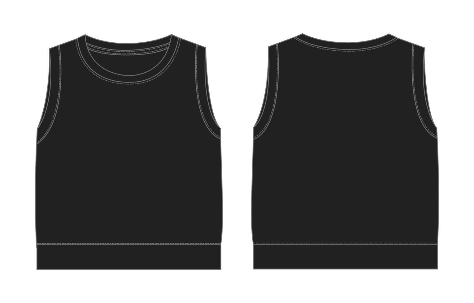 Black color tank tops front and back isolated on white back vector