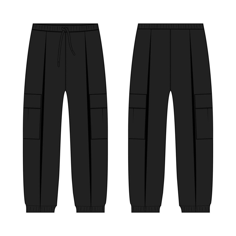 Black color trouser pant front and back isolated on white background vector