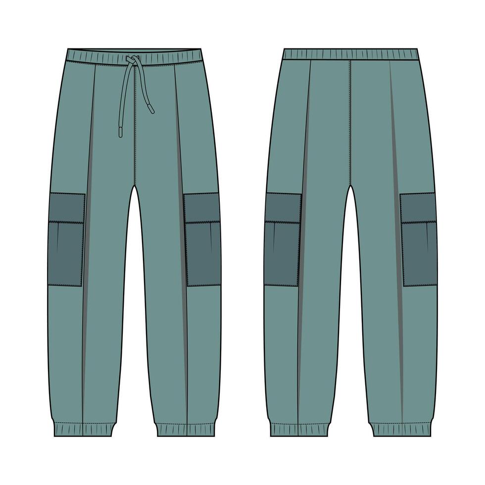Green color Trouser pant with pocket front and back isolated on white background vector