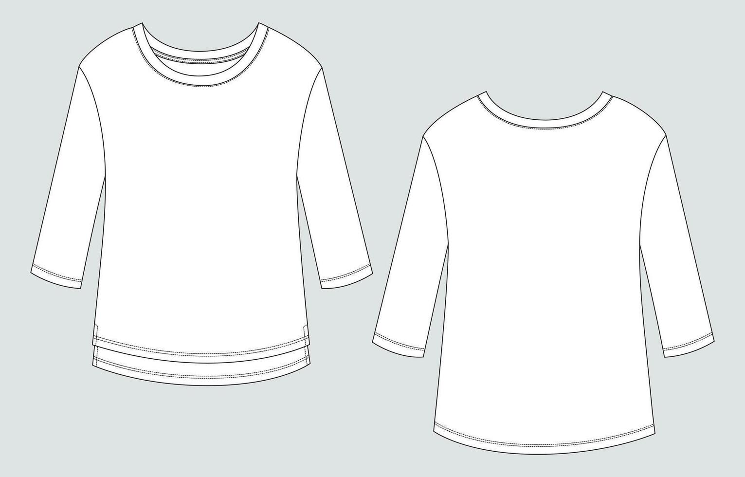 Long sleeve white color t shirt tops blouse front and back isolated on light grey background. vector