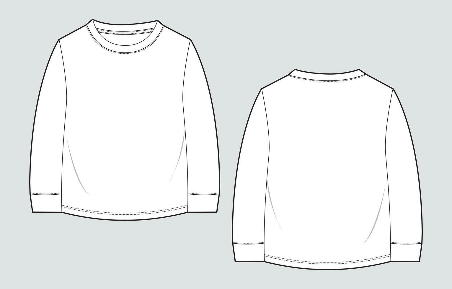 Long sleeve t shirt front and back isolated on light grey background vector