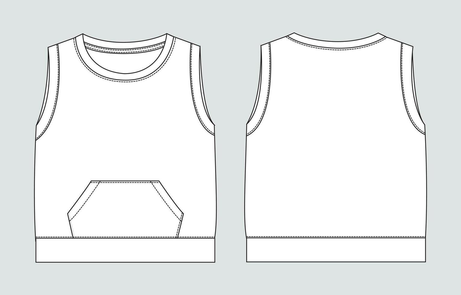 Technical drawing tank top vest front and back with pocket vector