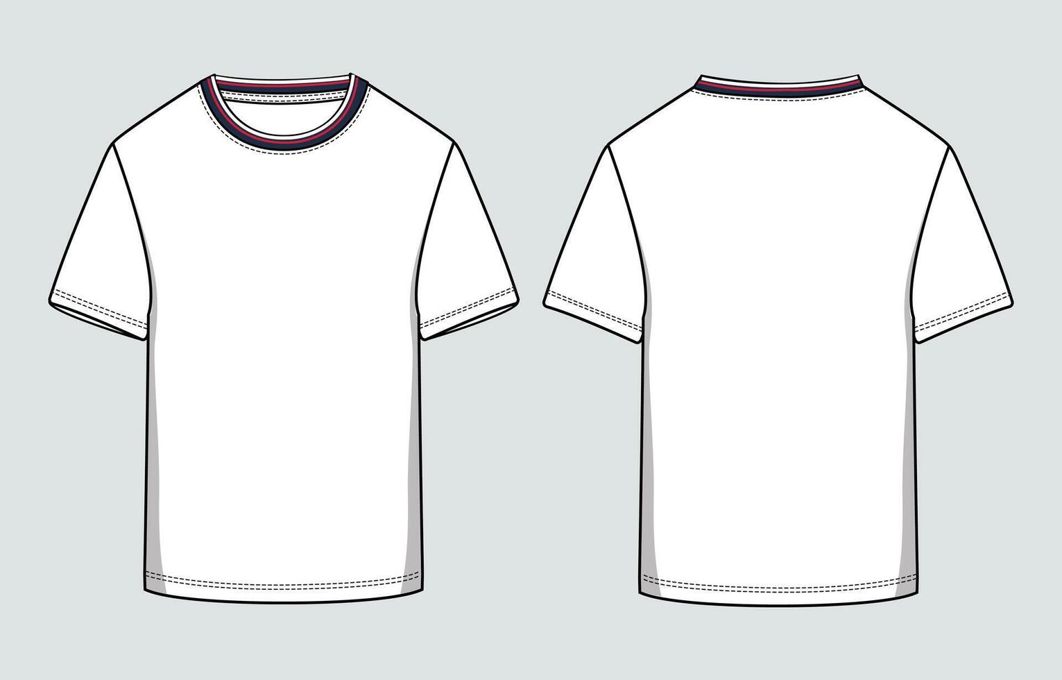 Short sleeve white color t shirt front and back with round neck isolated on light grey back vector
