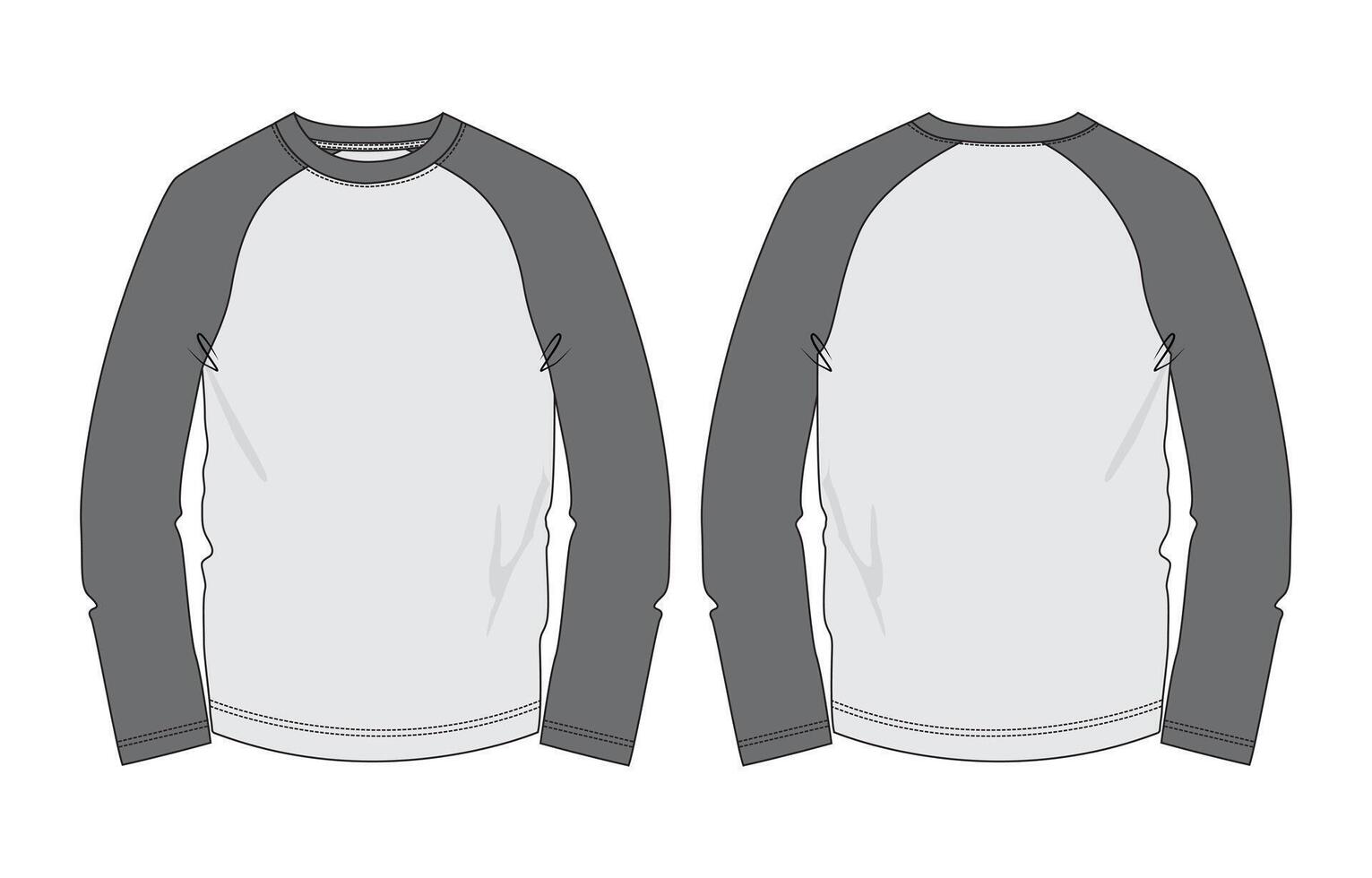 Raglan long sleeve t shirt front and back isolated on white background vector