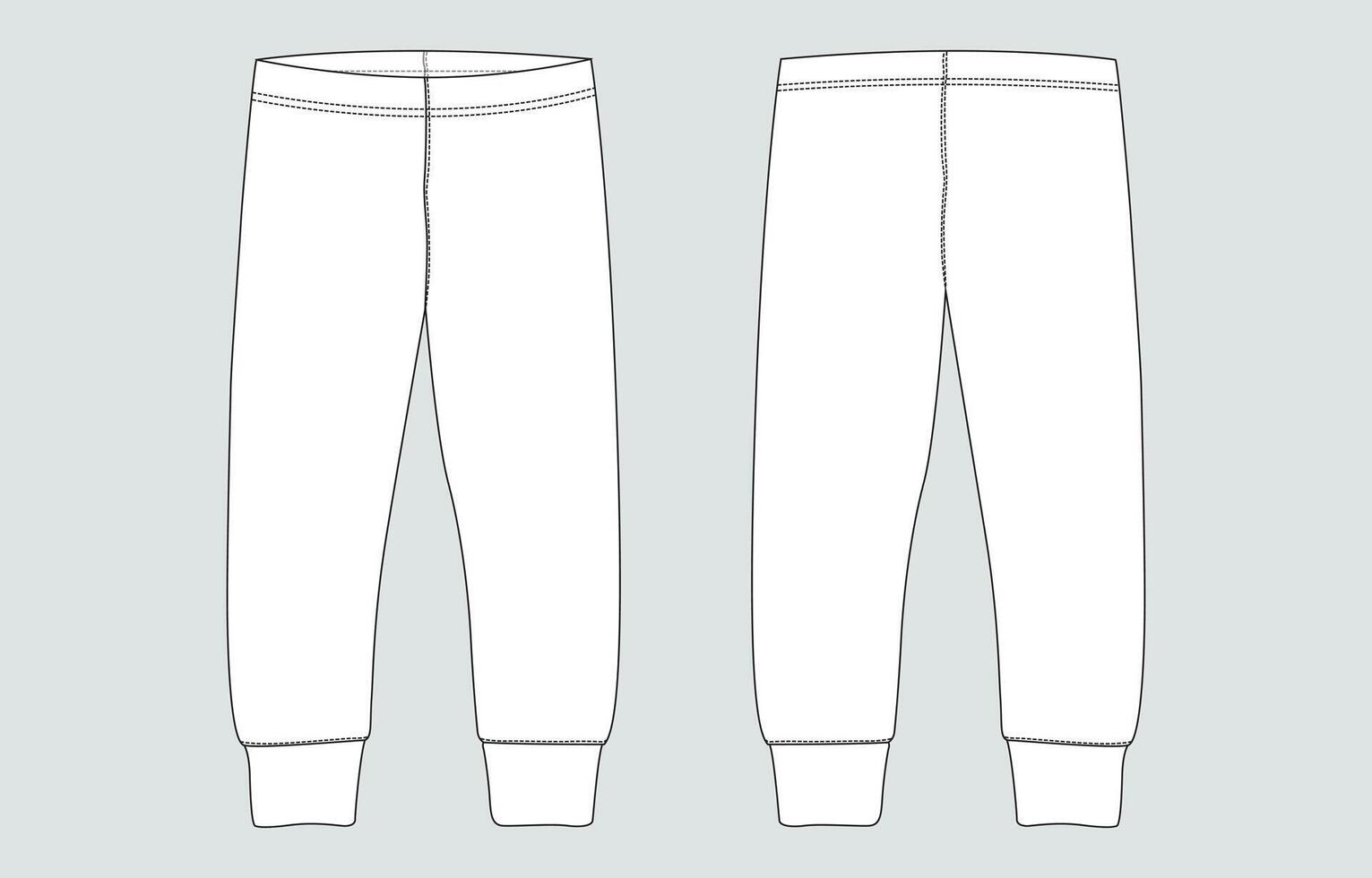 White color Lagging pant front and back isolated on light grey background vector