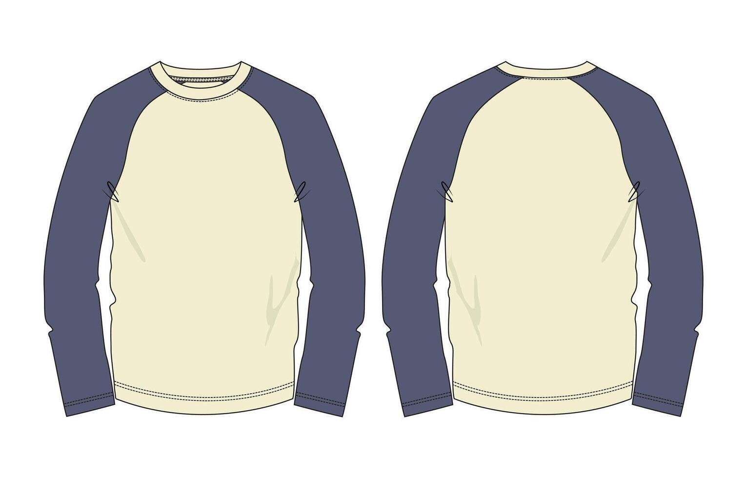 Two tone color Long sleeve raglan t shirt front and back isolated on white background vector