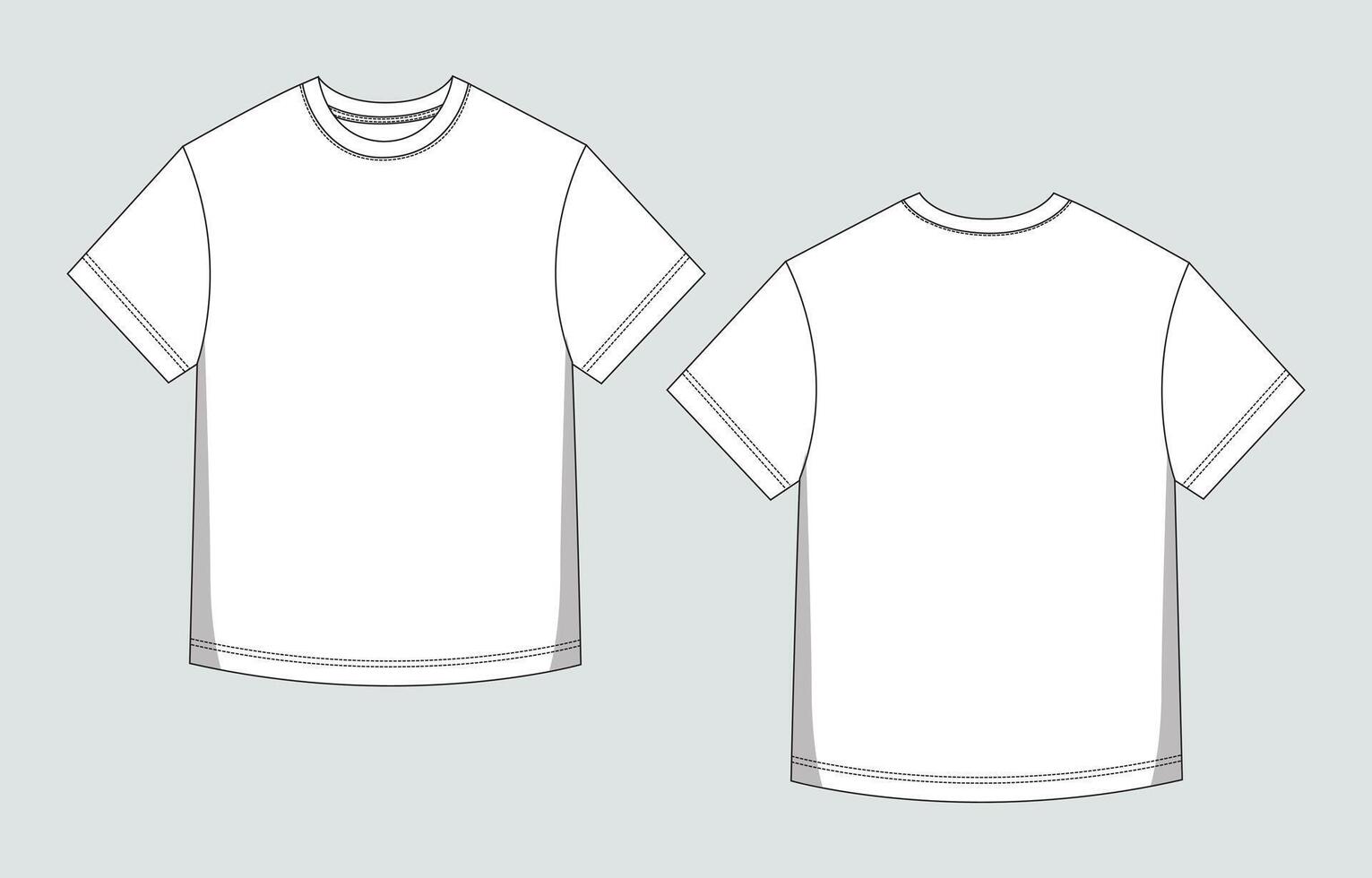 Short sleeve white color t shirt front and back isolated on light grey background vector
