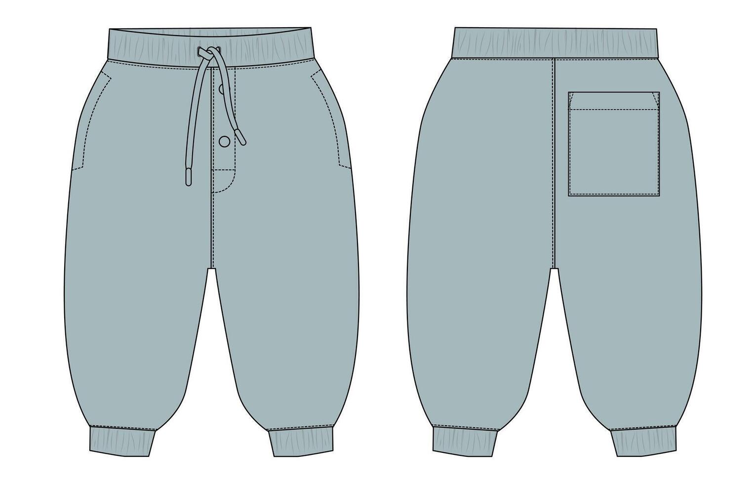 Sweatpants front and back with side and back pocket isolated on white back vector