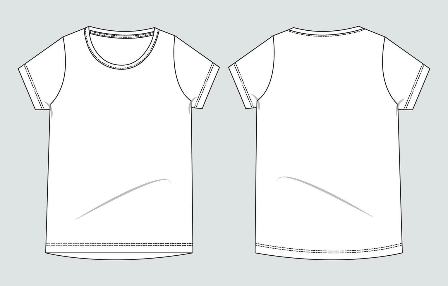 Short sleeve White color t shirt front and back isolated on light grey background vector