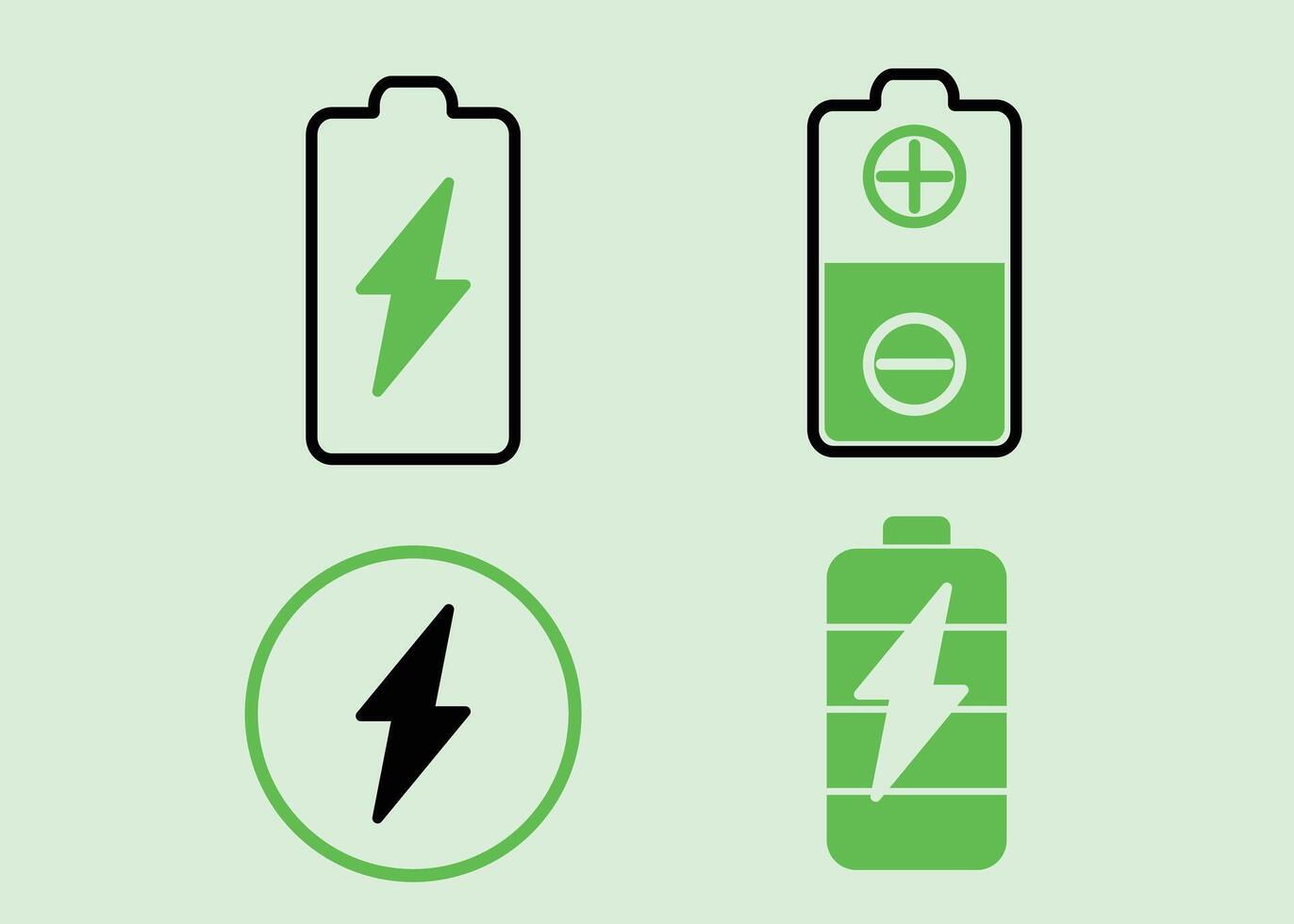 Battery Icon Set Charging, Full, Low, Energy vector