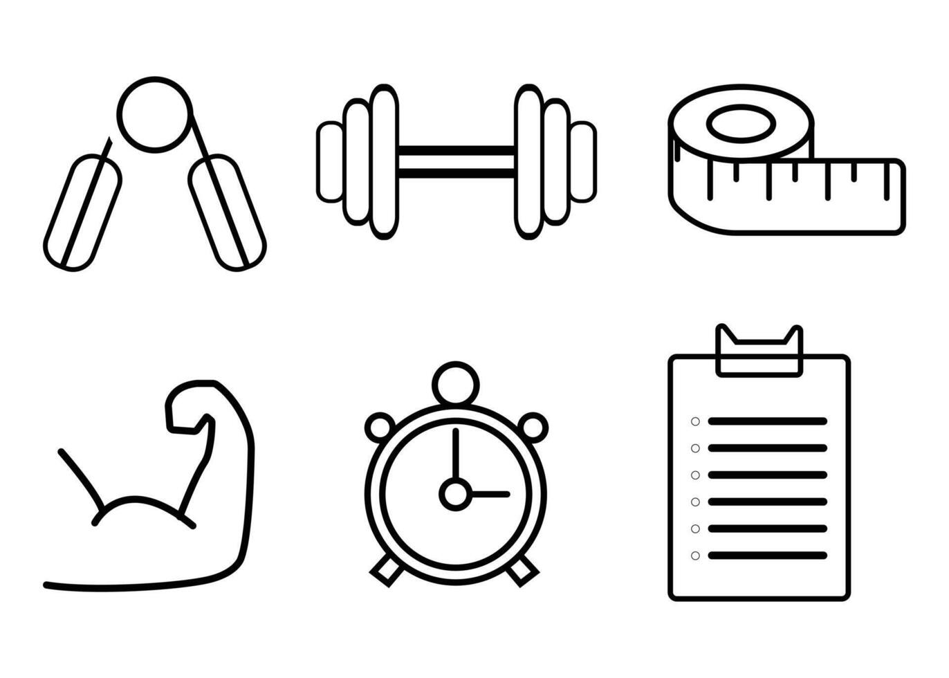Fitness Icon Set Dumbbell, Hand Grips, Measurement vector