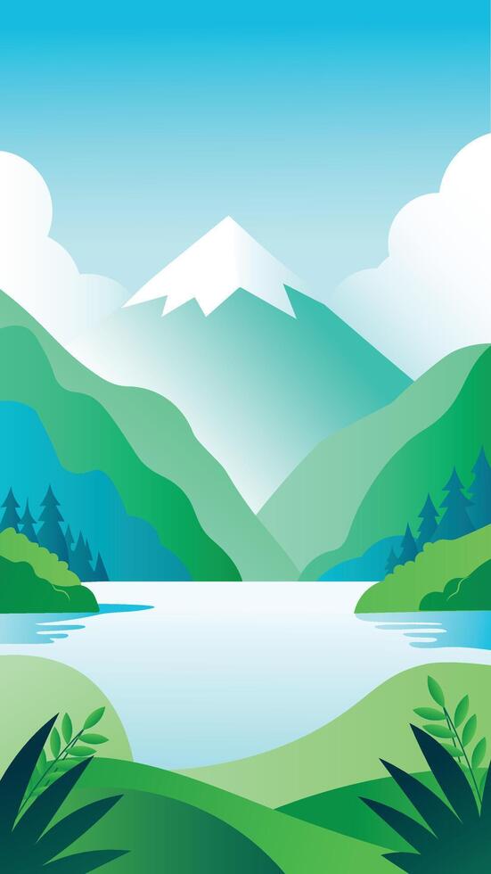 Mountain landscape with lake with copy space vector