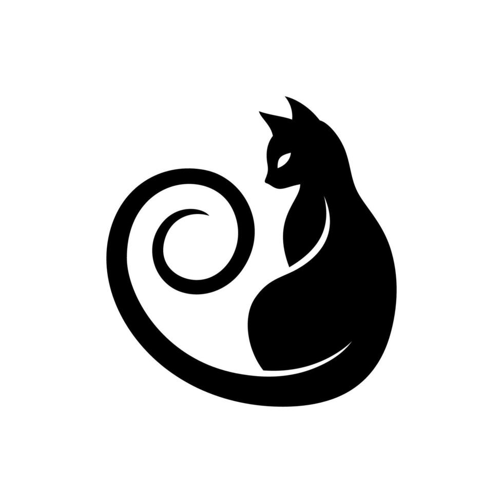 Cartoon black cat silhouette vector