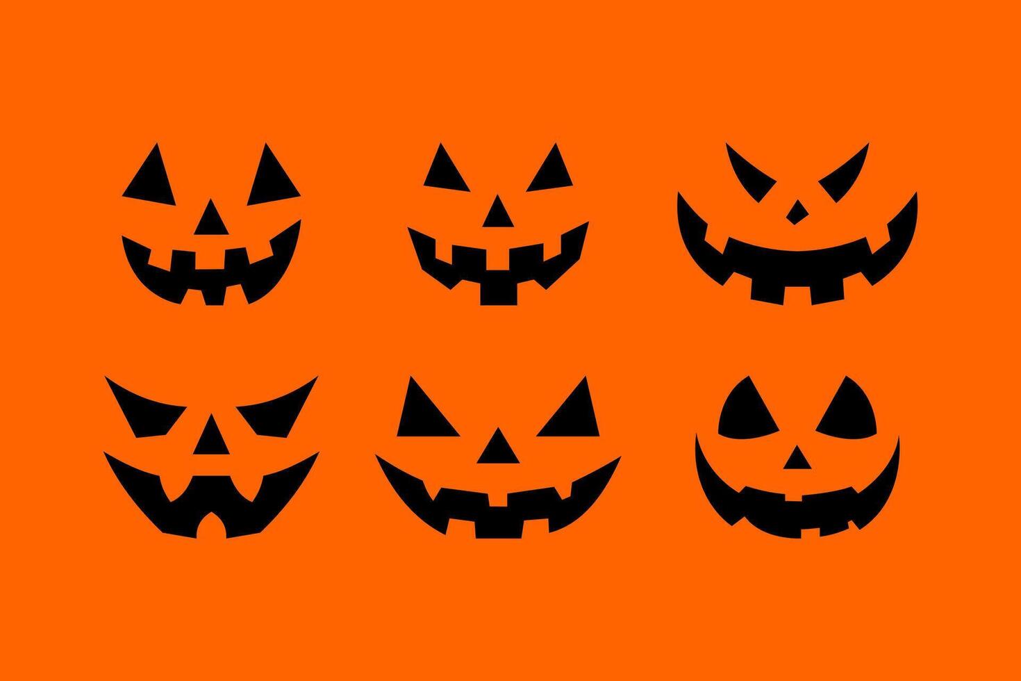 Halloween pumpkin faces on an orange background vector