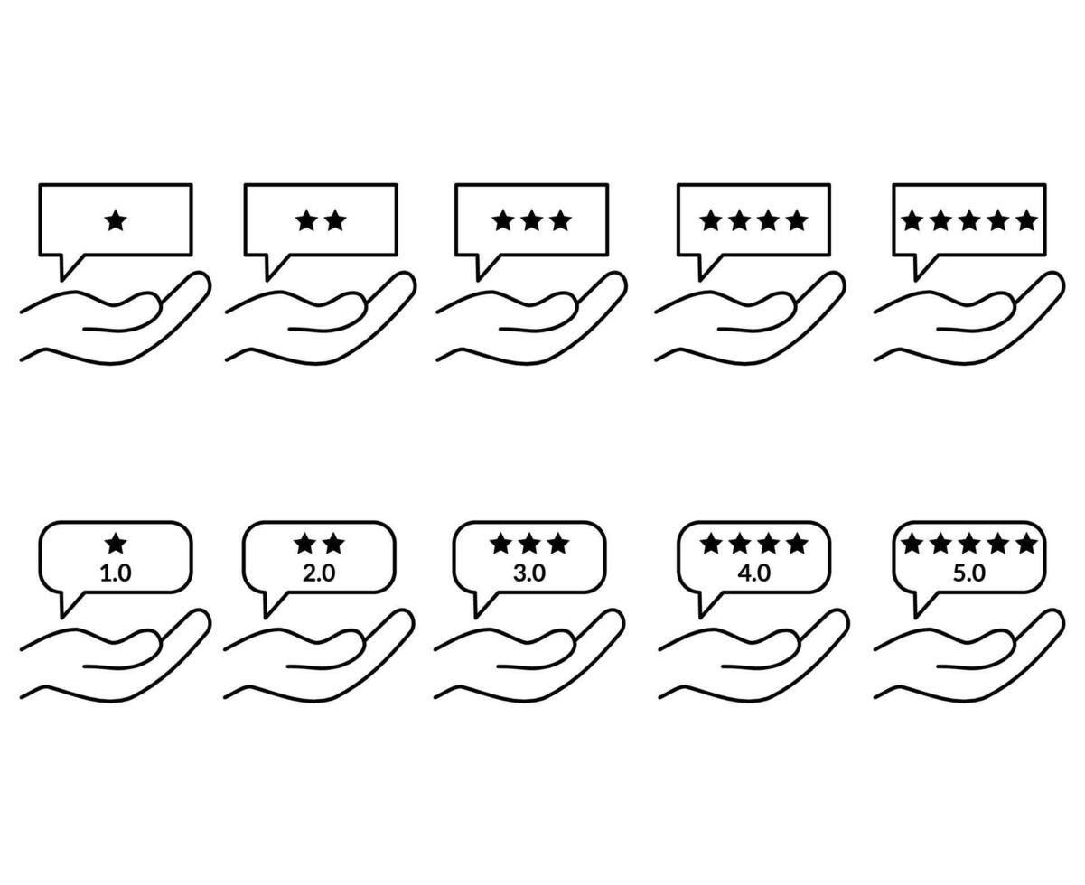 set of customer rating review icon containing 5 stars feedback satisfaction experience quality respon testimonial or hand icon give customer feedback vector