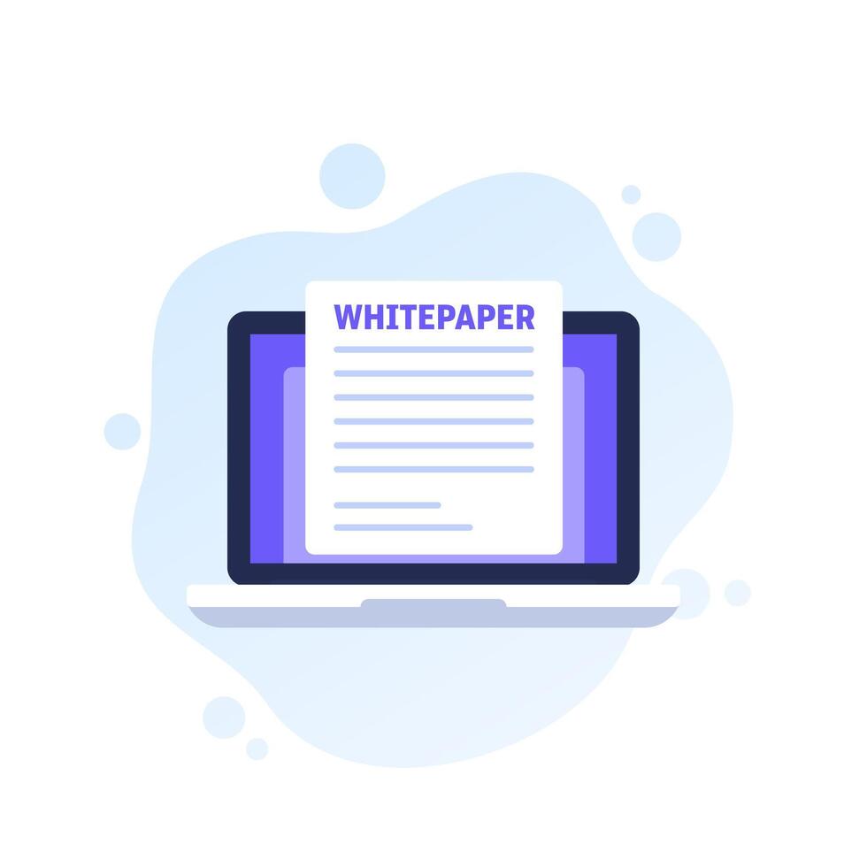 Whitepaper document illustration with a laptop vector