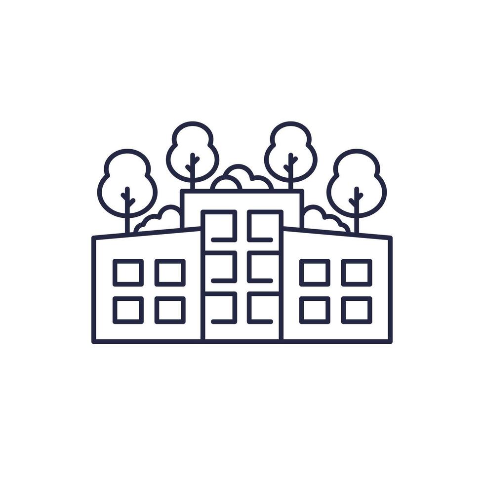 roof garden line icon, trees on rooftops of buildings vector