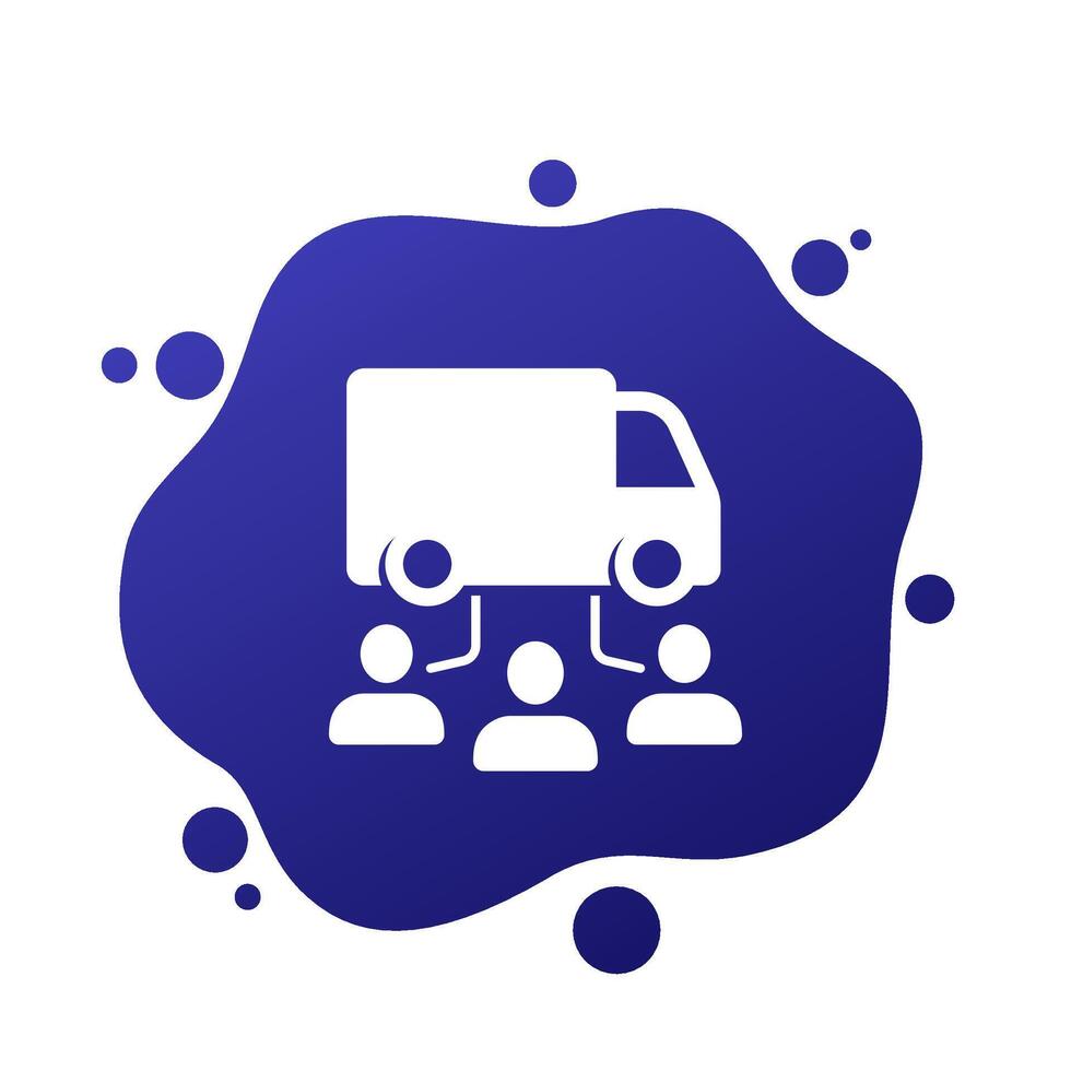delivery van and customers icon for web vector