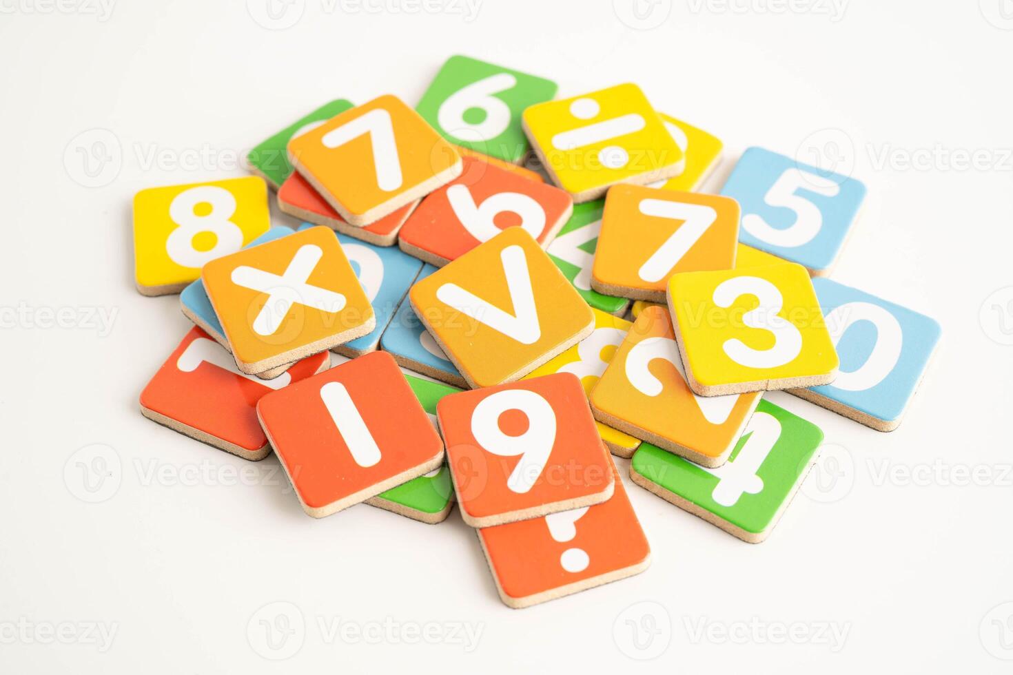 Number wood block cubes for learning Mathematic, education math concept. photo